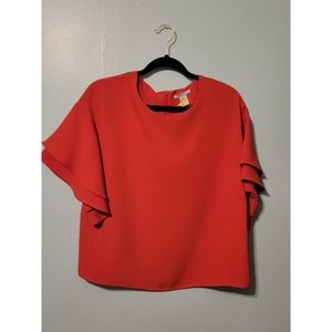 H&M Red Tiered Sleeve Blouse. Size 4. Ruffle Elbow Sleeve